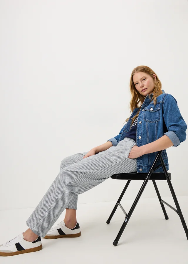 Blue Stripe Pull On Tapered Trousers