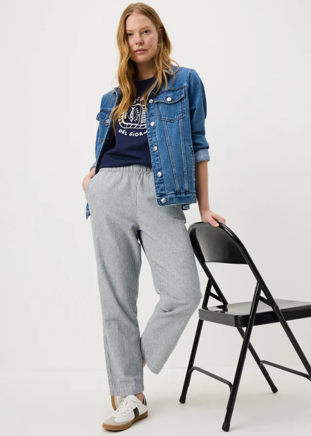 Blue Stripe Pull On Tapered Trousers