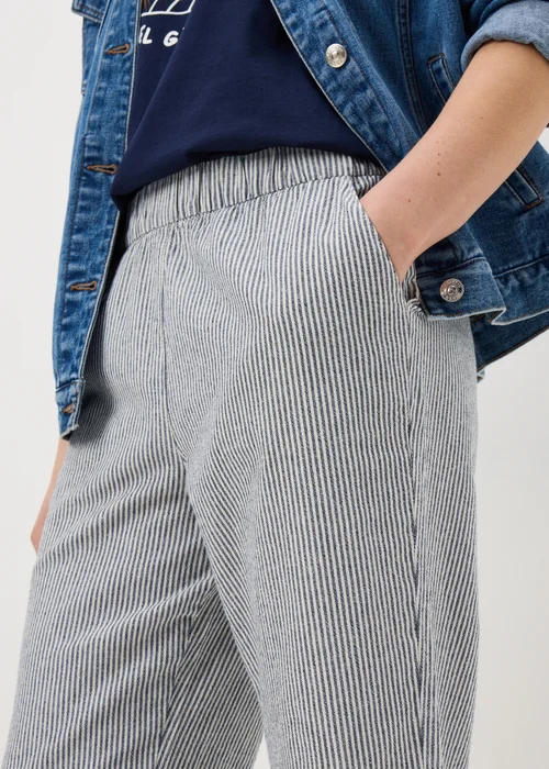 Blue Stripe Pull On Tapered Trousers - Size 8 Image 3