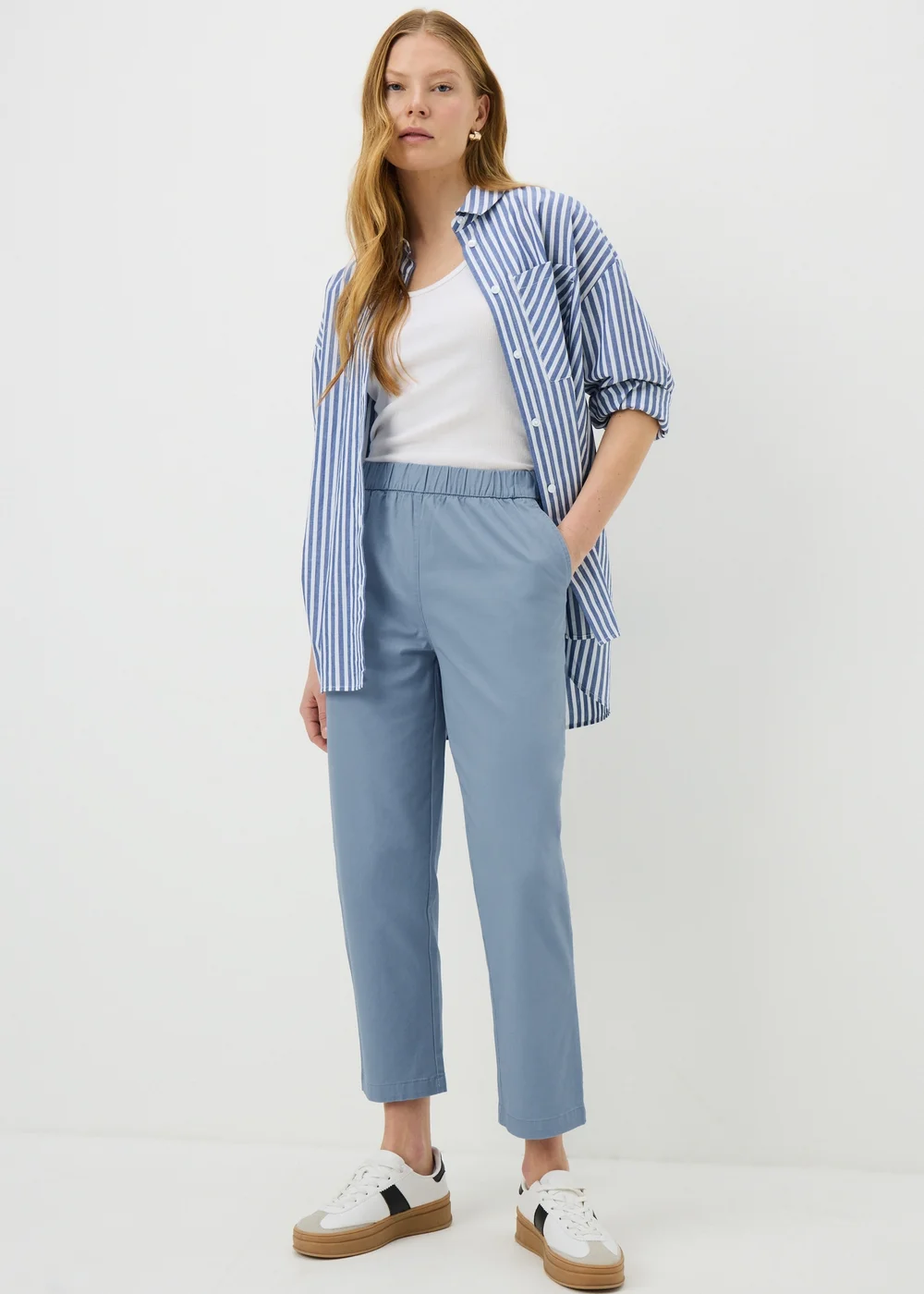 Blue Pull On Tapered Trousers - Size 8 Image 1
