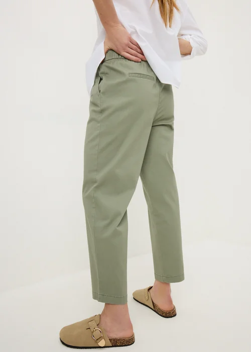 Khaki Pull On Tapered Trousers - Size 8 Image 3