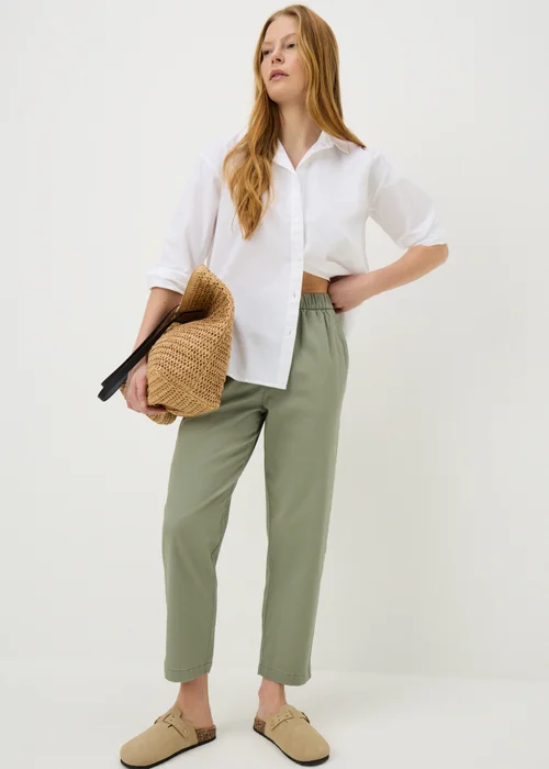 Khaki Pull On Tapered Trousers - Size 8 Image 1