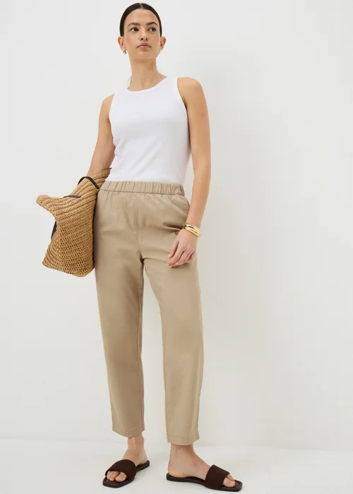 Camel Pull On Tapered Trousers - Size 8 Image 1