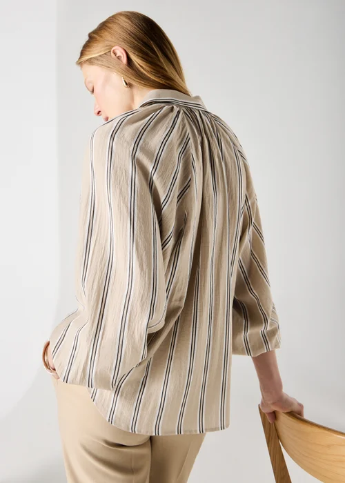 Et Vous Camel Stripe Popover Blouse - Small Image 2