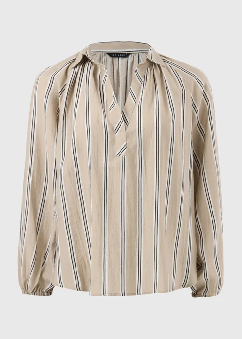 Et Vous Camel Stripe Popover Blouse - Small Image 3