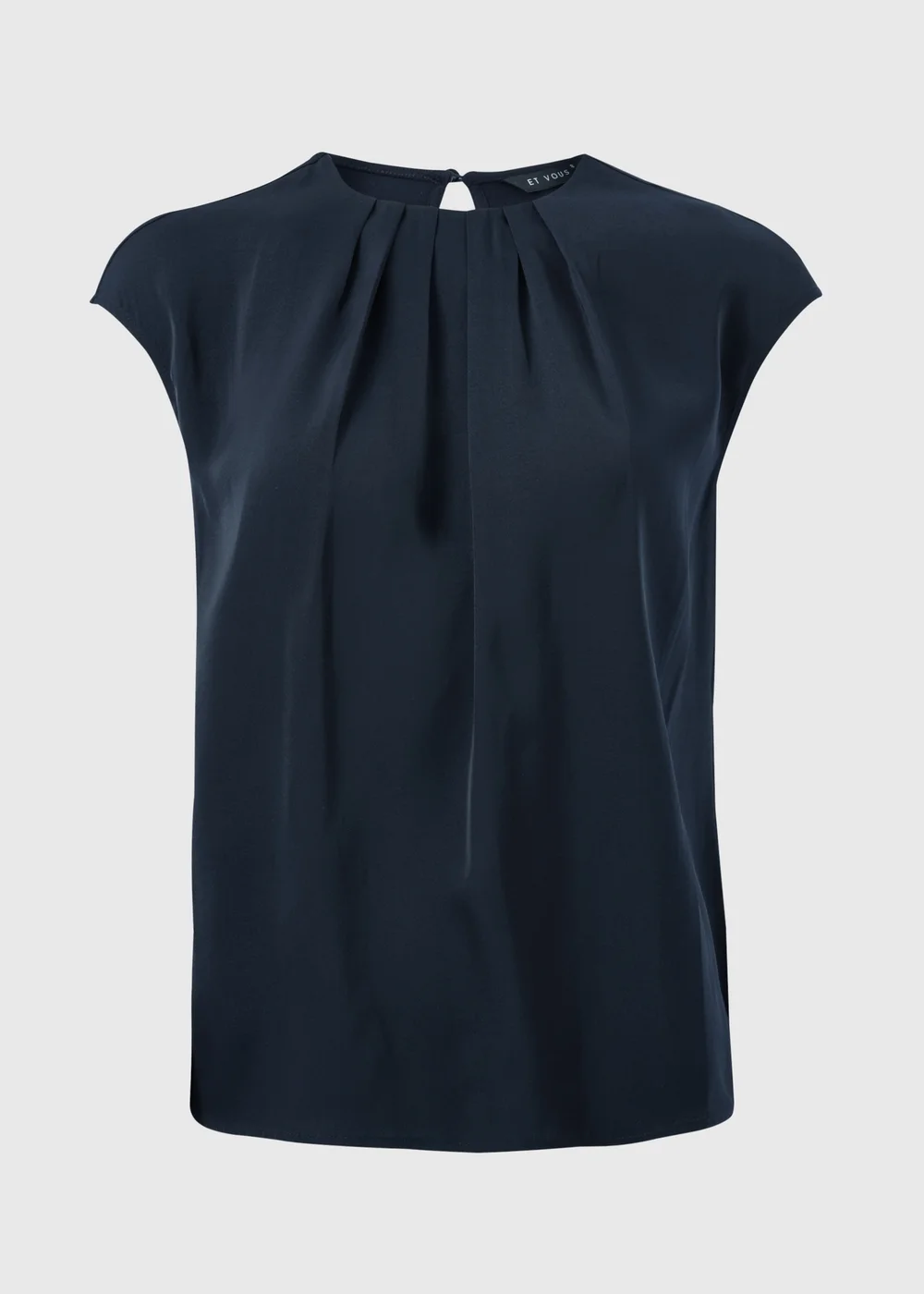 Et Vous Navy Satin Pleated Front Top - Size 8 Image 1