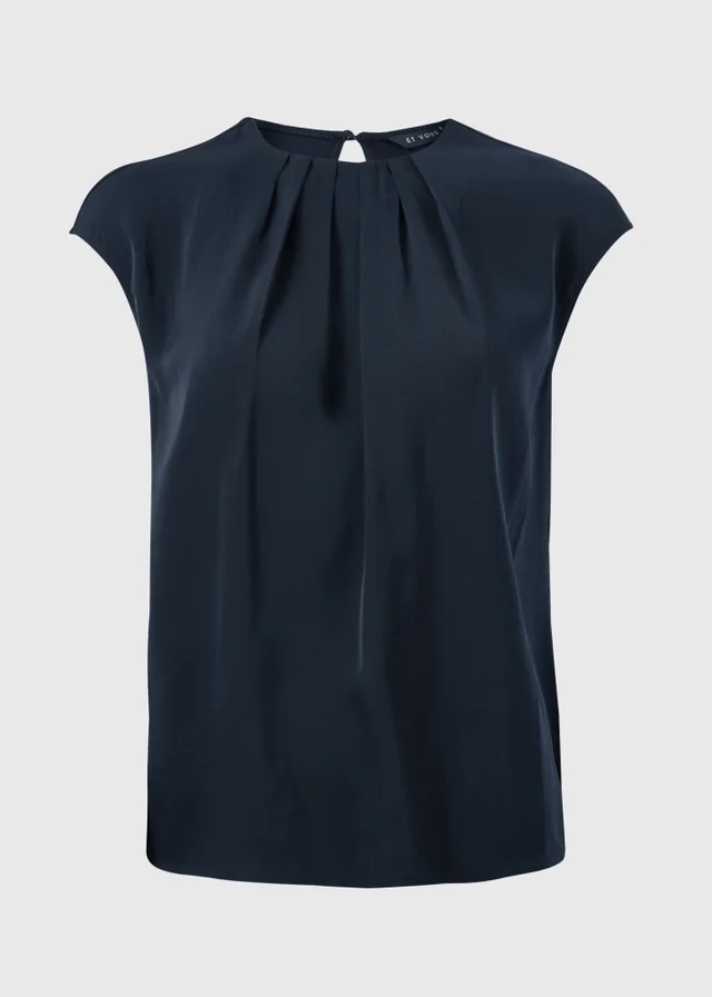 Et Vous Navy Satin Pleated Front Top
