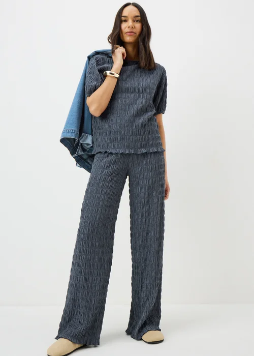 Blue Bubble Texture Wide Leg Co Ord Trousers - Size 12 31 leg Image 1