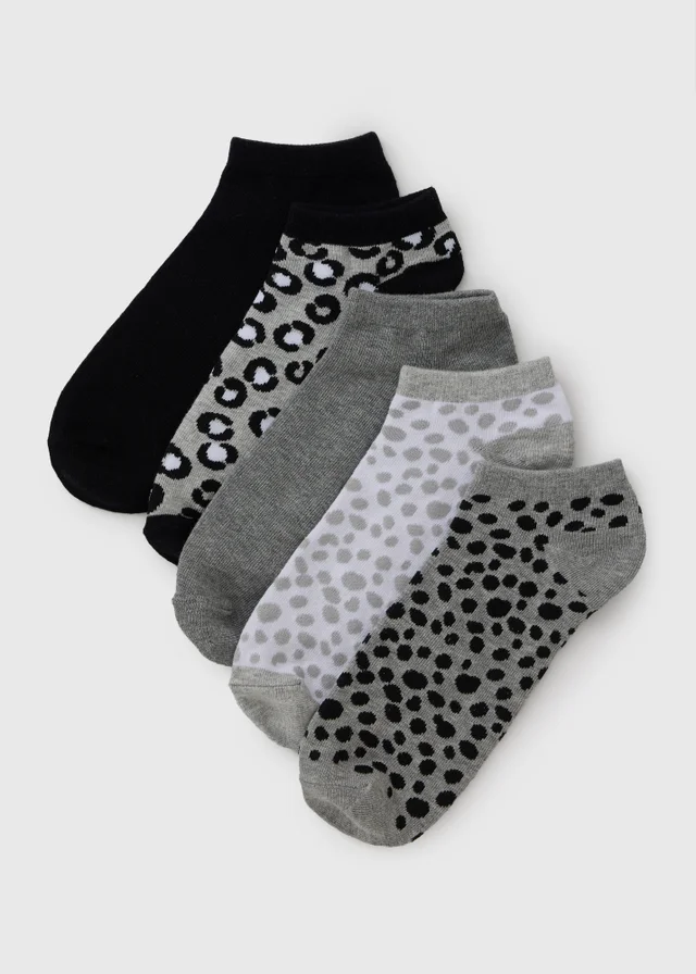 5 Pack Mono Animal Print Trainer Socks