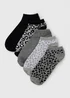 5 Pack Mono Animal Print Trainer Socks - One Size Image 1