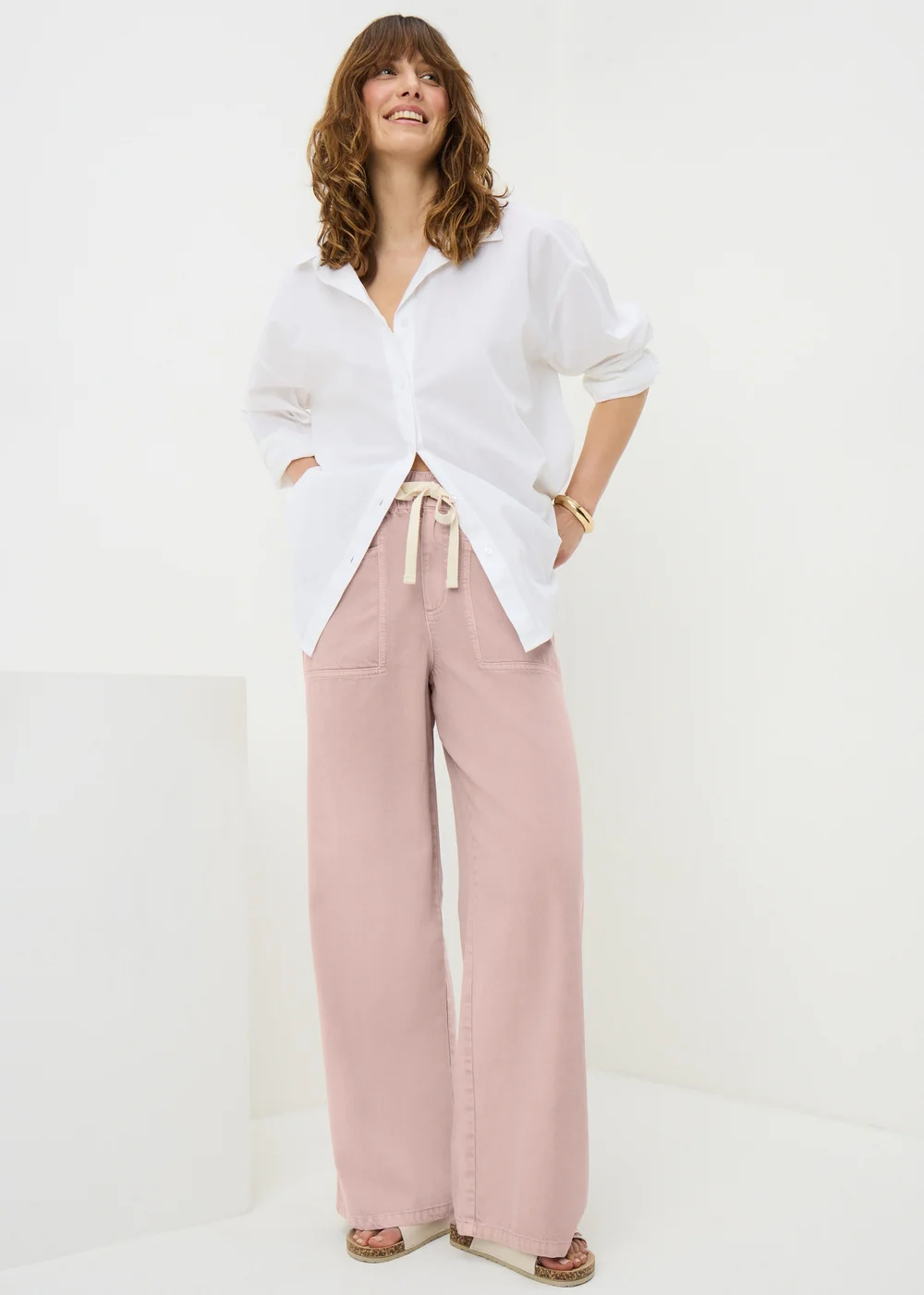 Pink Utility Wide Leg Trousers - 22/L33 Image 1