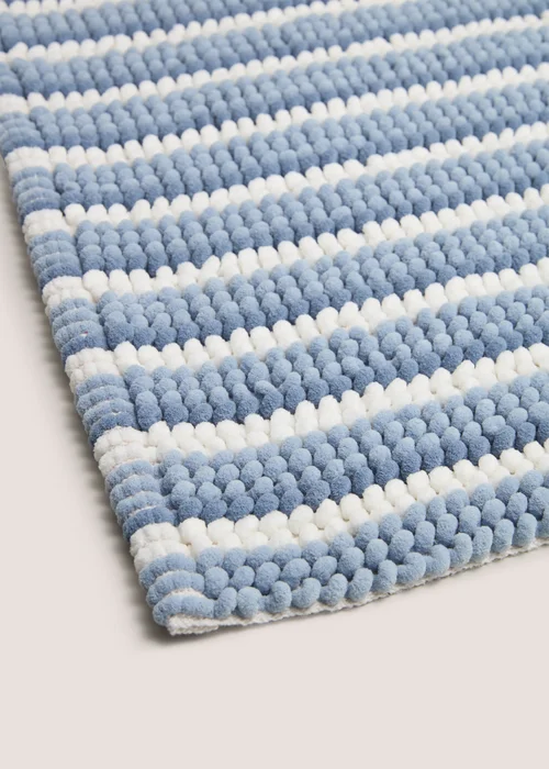 Blue Striped Chenille Bath Mat Image 2