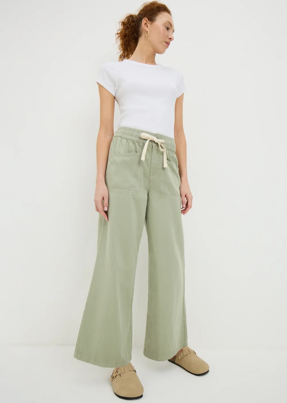 Sage Green Utility Wide Leg Trousers - 22/L33 Image 1