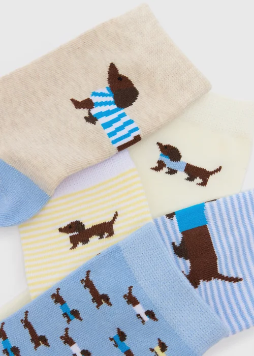 5 Pack Blue Sausage Dog Ankle Socks - One Size Image 2