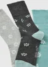 3 Pack Blue Floral Gentle Grip Ankle Socks - One Size Image 2