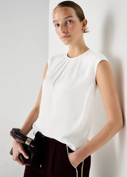 Et Vous Cream Satin Pleated Front Top - 22 Image 1