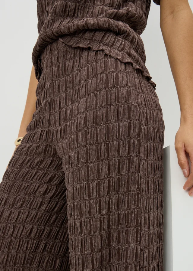 Chocolate Brown Bubble Texture Co Ord Trousers