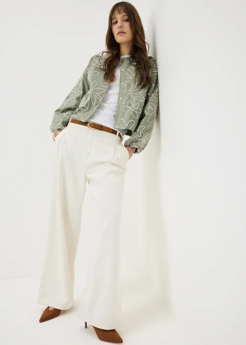 Sage Green Floral Embroidered Bomber Jacket - Size 8 Image 1