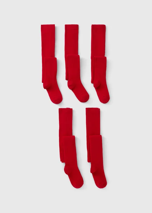 5 Pack Girls Red Soft Tights (2-11yrs) - Age 2 - 3 Years Image 1