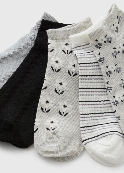 5 Pack Grey Floral Trainer Liner Socks - One Size Image 2