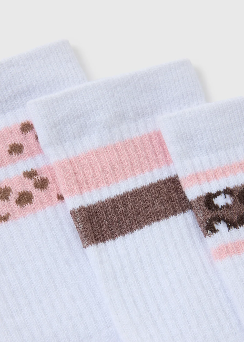 3 Pack White Animal Trim Sports Crew Socks - One Size Image 2