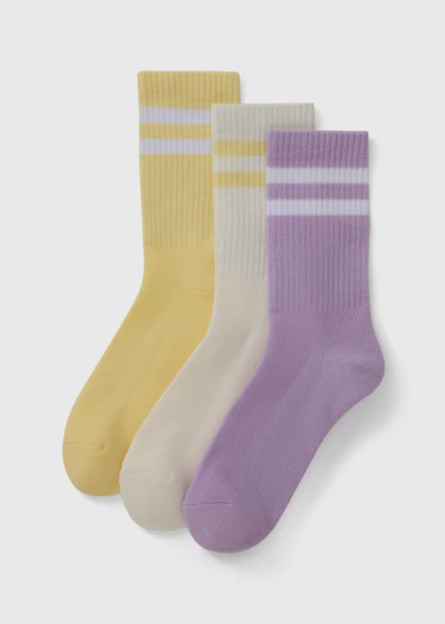 3 Pack Pastel Sports Crew Socks - One Size Image 1