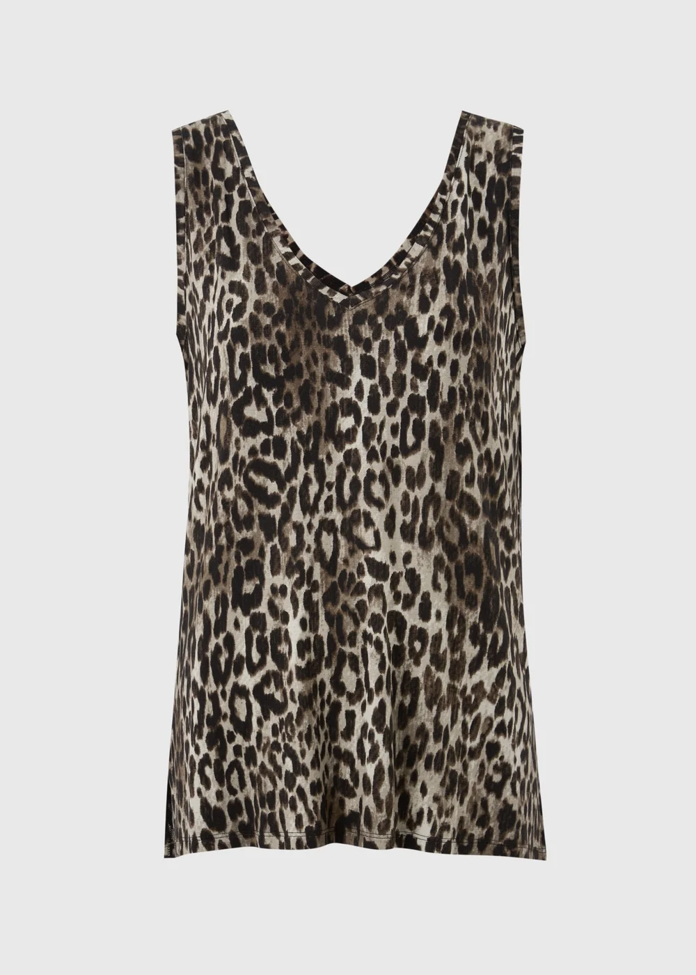 Brown Leopard Print V-Neck Vest Top - Small Image 1