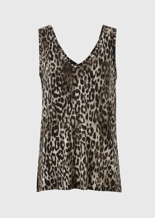 Brown Leopard Print V-Neck Vest Top - M Image 3