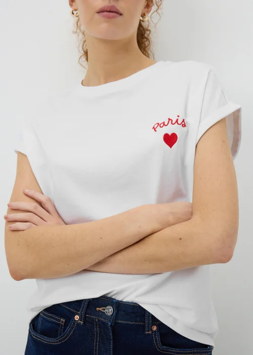 White Paris Cap Sleeve T-Shirt - Small Image 1