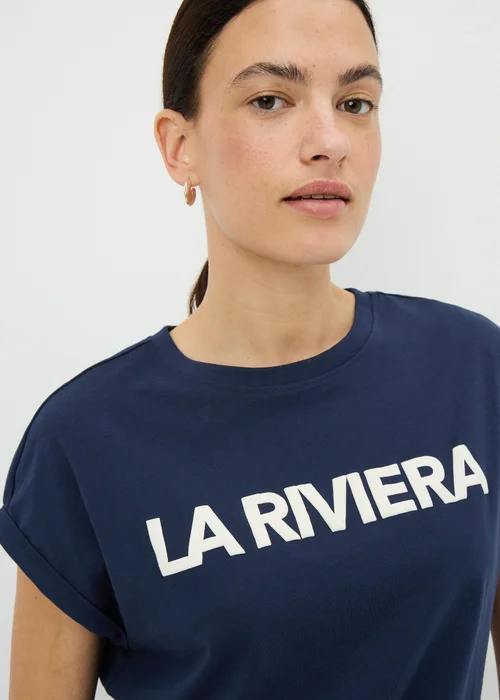 Navy Riviera Slogan T-Shirt - Small Image 2