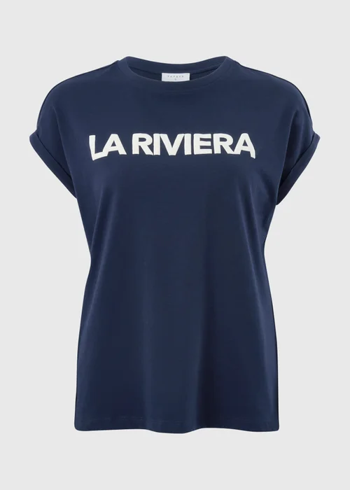 Navy Riviera Slogan T-Shirt - Small Image 3