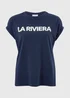 Navy Riviera Slogan T-Shirt - Small Image 3
