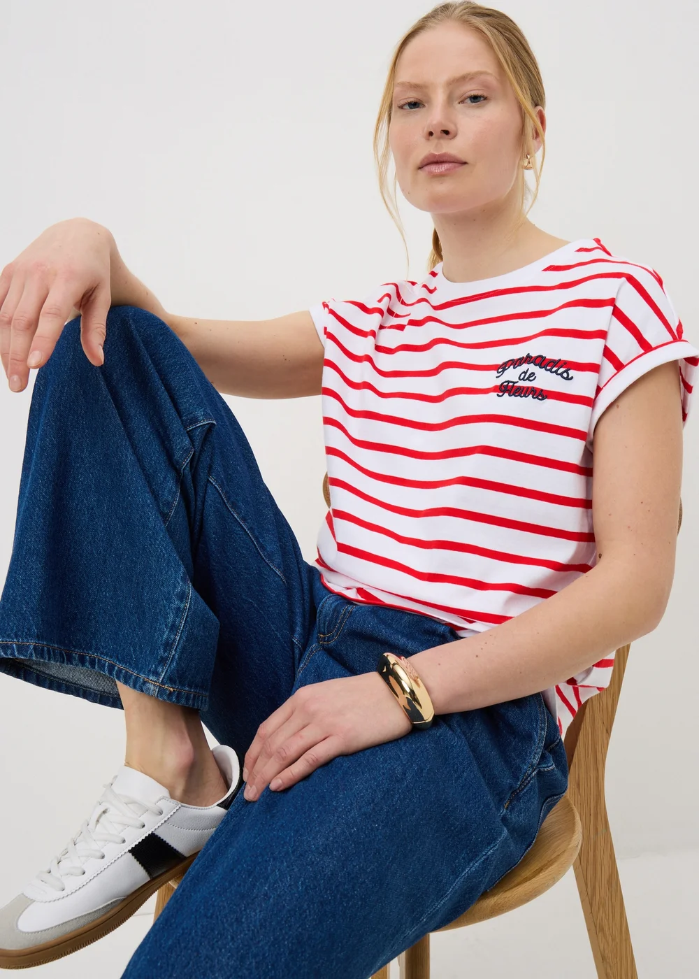 Red Stripe Paris Cap Sleeve T-Shirt - Small Image 1