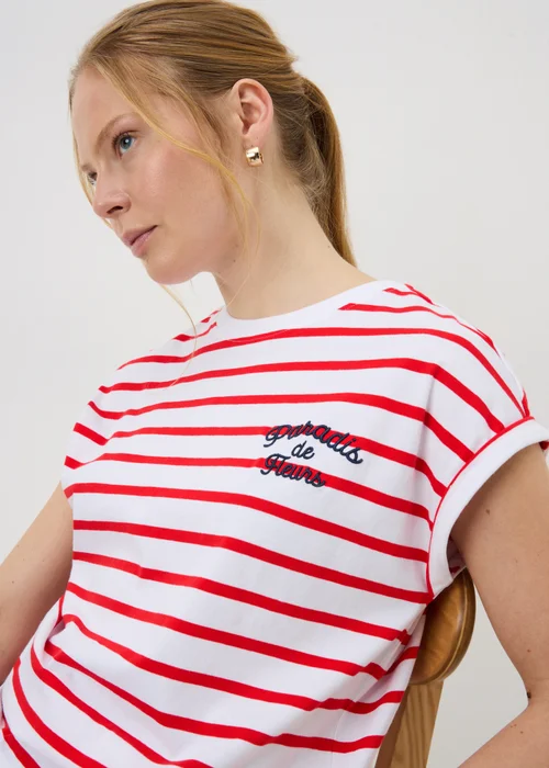 Red Stripe Paris Cap Sleeve T-Shirt - Small Image 2