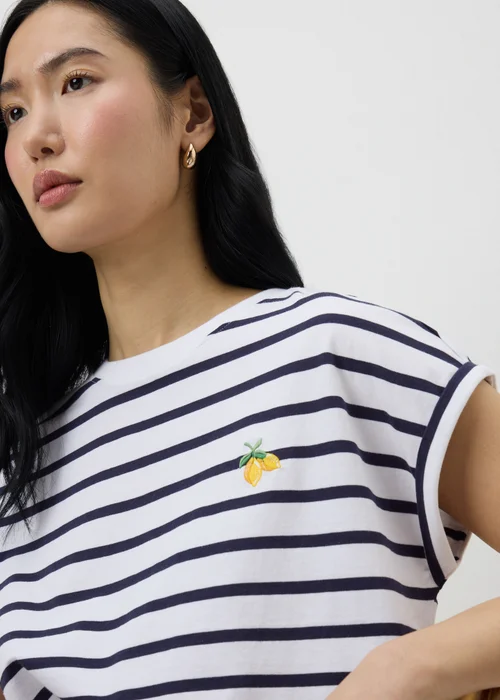 Navy Stripe Lemon Motif T-Shirt - Small Image 2