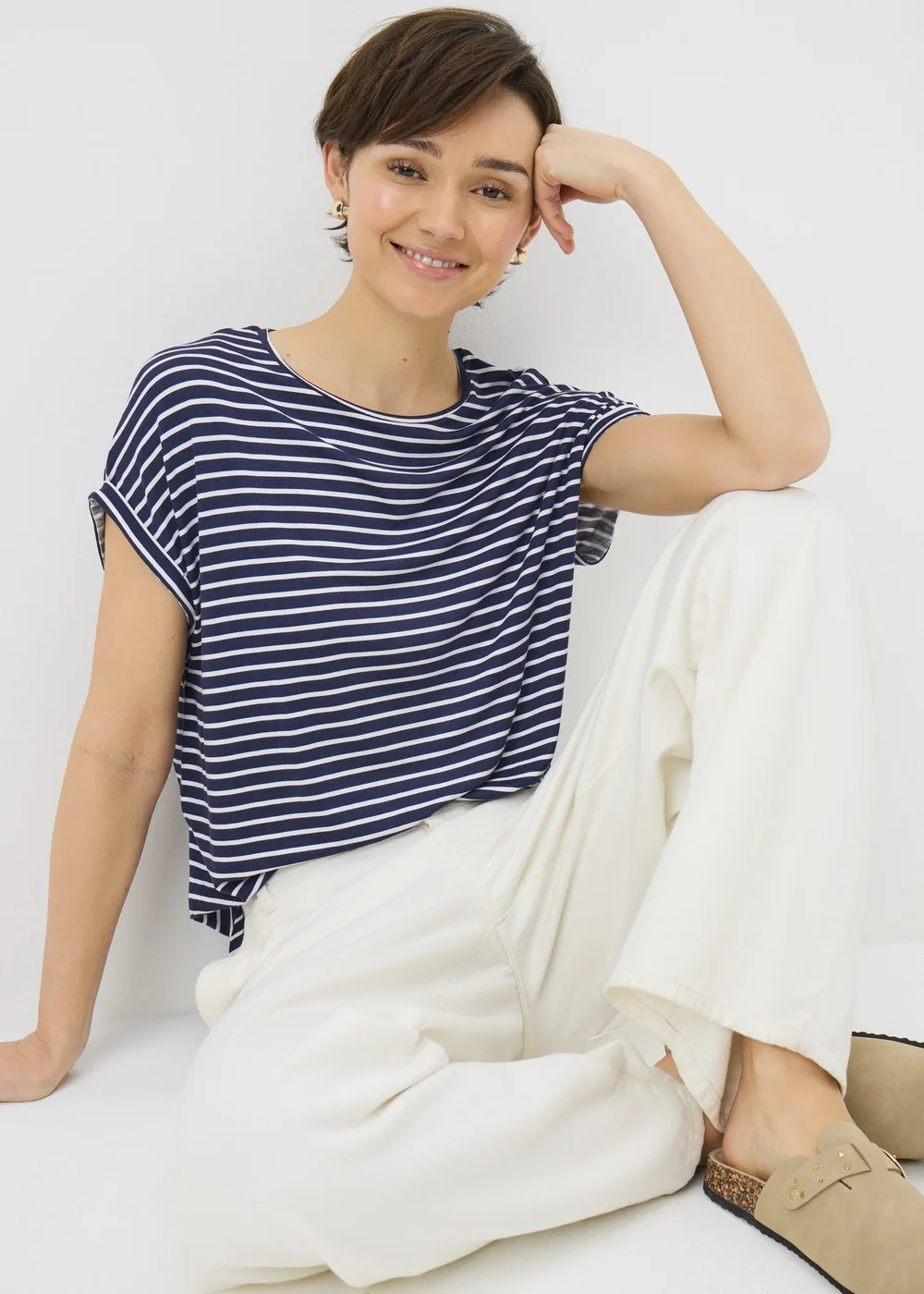 Navy Stripe Longline T-Shirt - Small Image 1