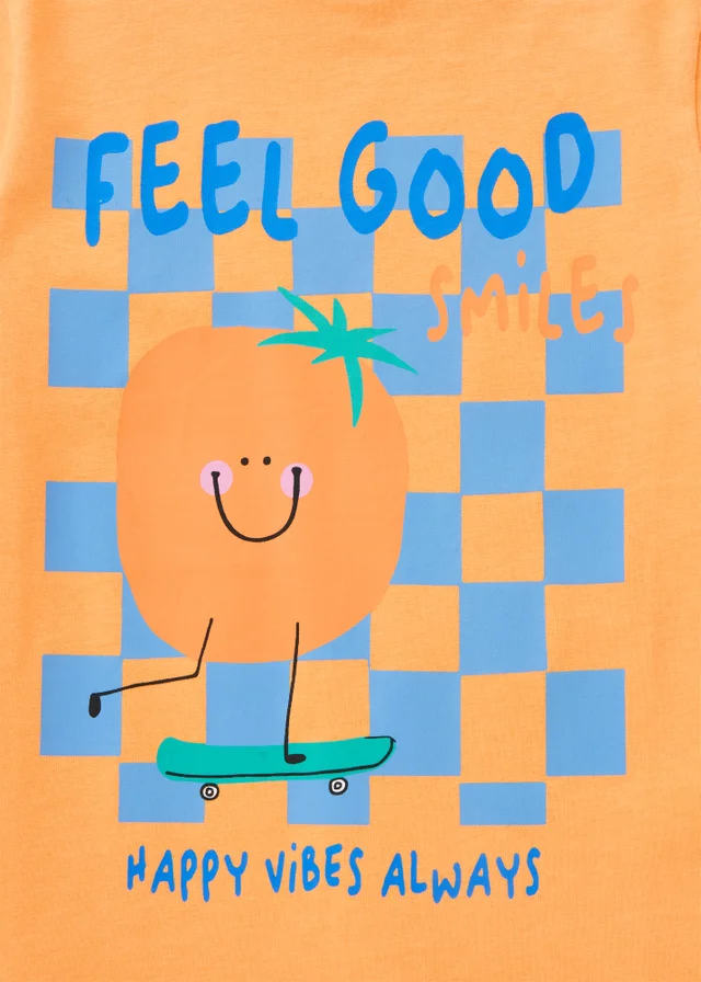 Boys Orange Feel Good Slogan T-Shirt (1-7yrs)