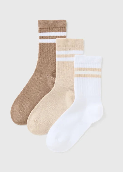 3 Pack Girls Brown Sport Socks (Younger 6-Older 6.5) - Sizes 6 - 8.5 Image 1