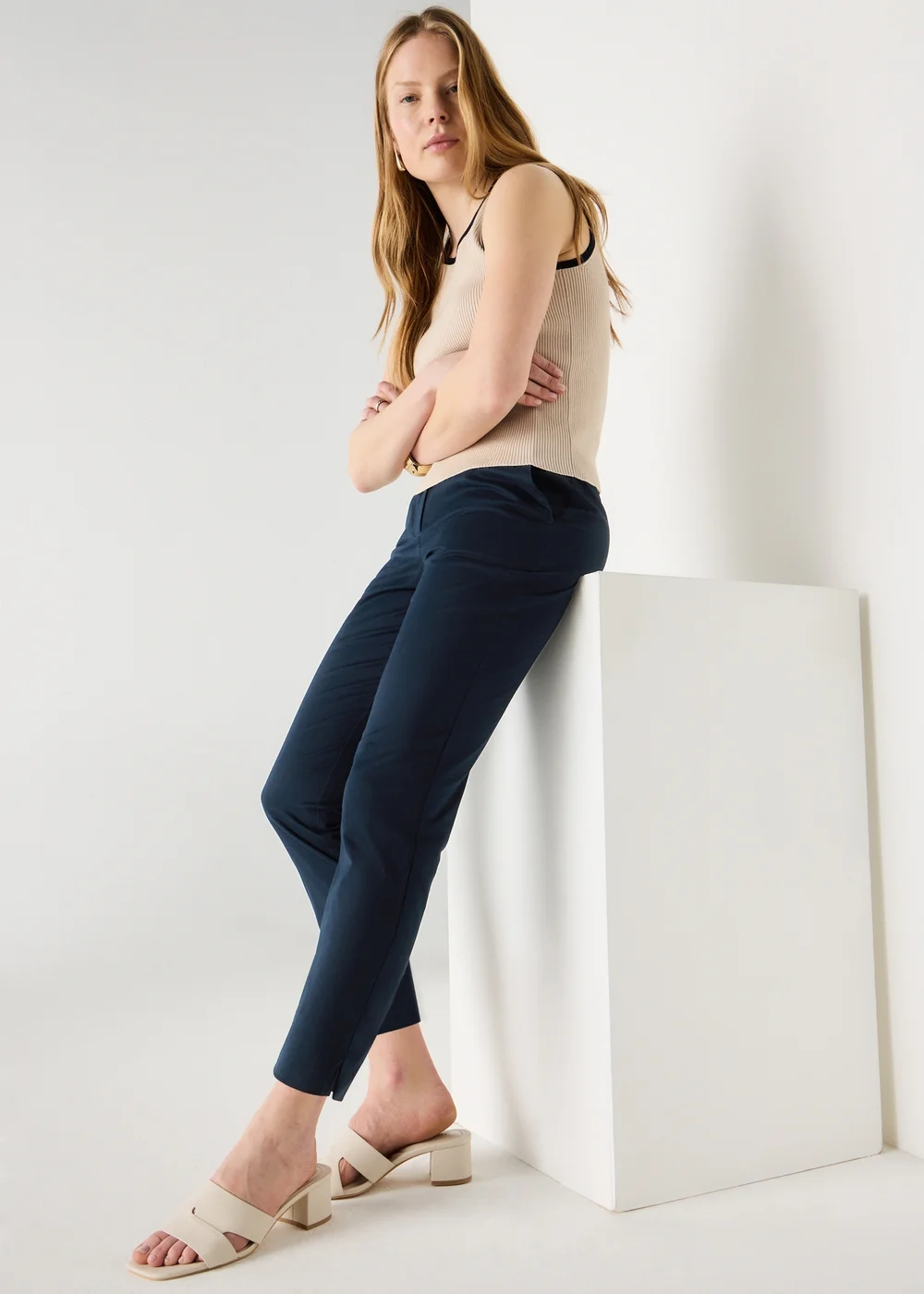 Et Vous Navy Ankle Grazer Slim Fit Trousers - 10/L31 Image 1