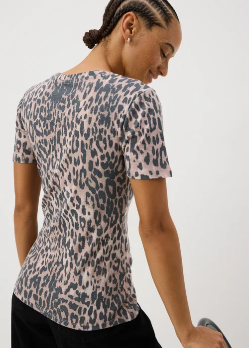 Mocha Leopard Print Fitted T-Shirt - Size 8 Image 1