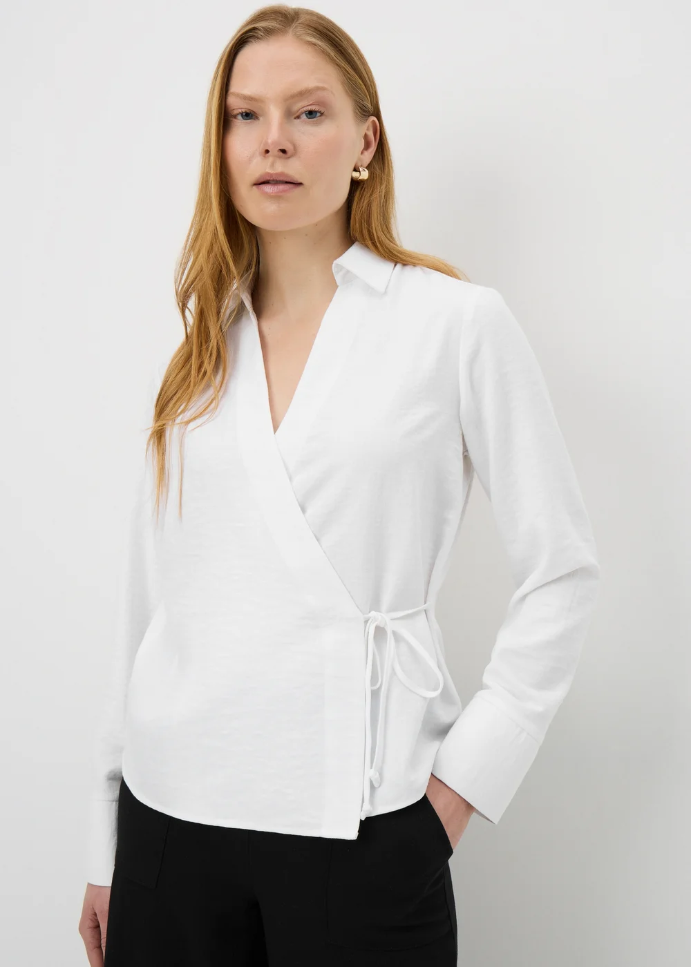 White Tie Waist Wrap Front Shirt - Size 8 Image 2
