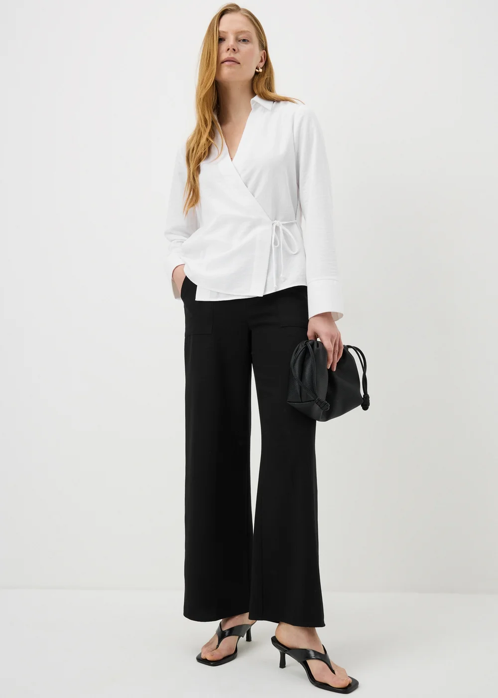 White Tie Waist Wrap Front Shirt - Size 8 Image 1