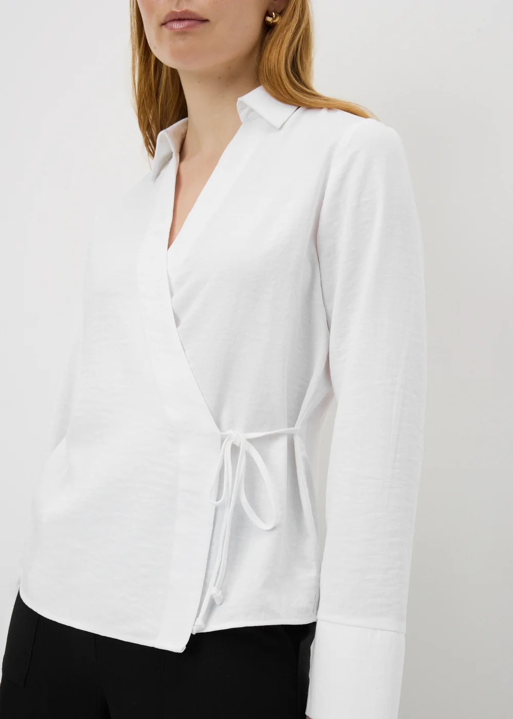White Tie Waist Wrap Front Shirt - 18 Image 3