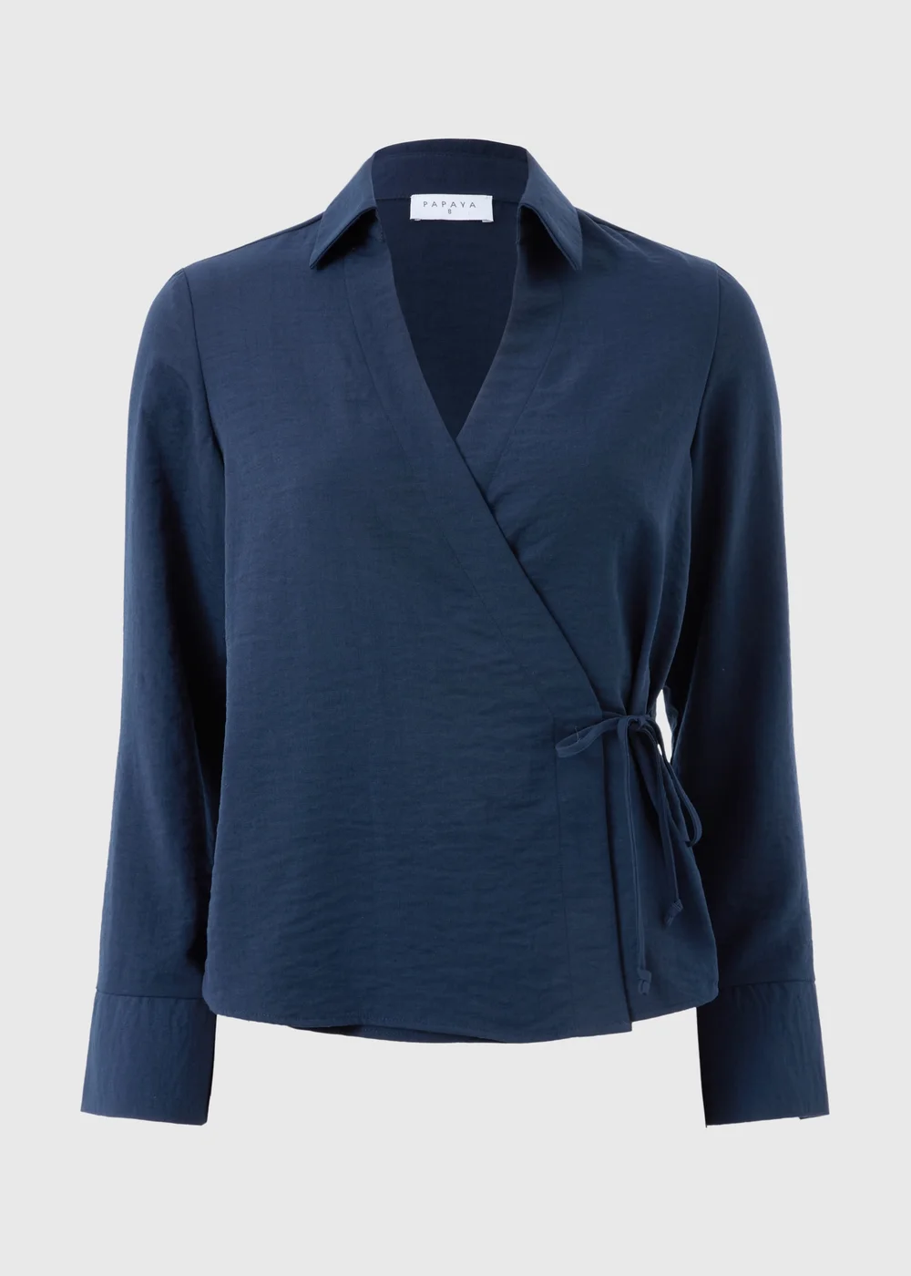 Navy Tie Waist Wrap Front Shirt - 8 Image 4