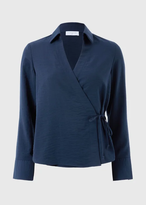 Navy Tie Waist Wrap Front Shirt - Size 8 Image 4