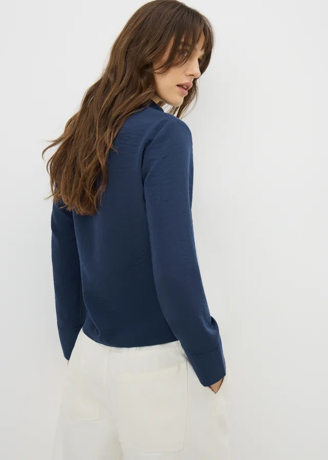 Navy Tie Waist Wrap Front Shirt