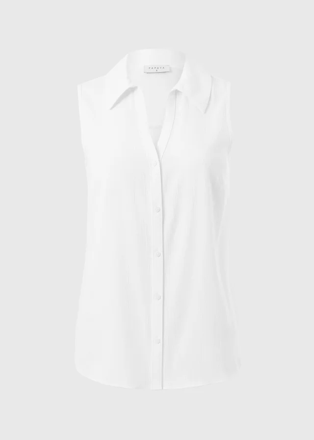 Papaya Petite White Sleeveless Clipper Shirt