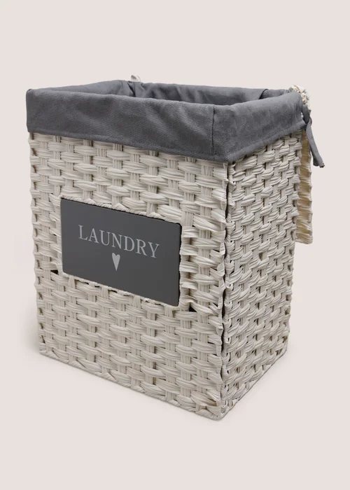 White Wicker Laundry Basket Image 2
