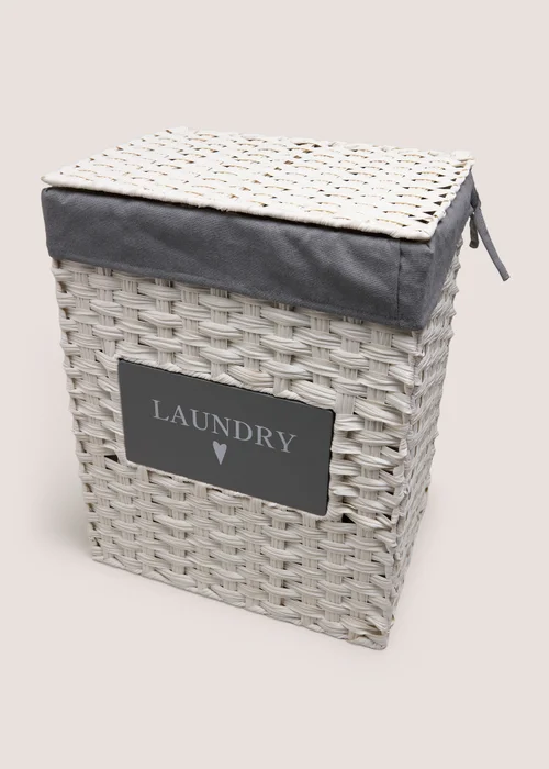 White Wicker Laundry Basket Image 1