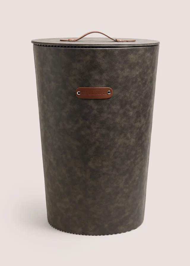 Faux Leather Round Laundry Basket